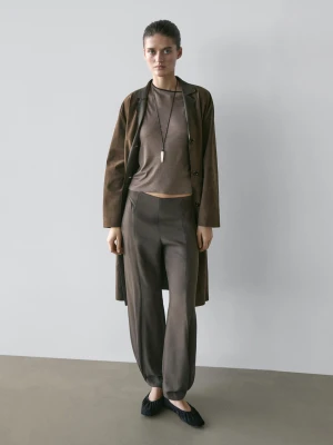 Luźne Spodnie Sarouel - Szarawozielony - - Massimo Dutti - Kobieta