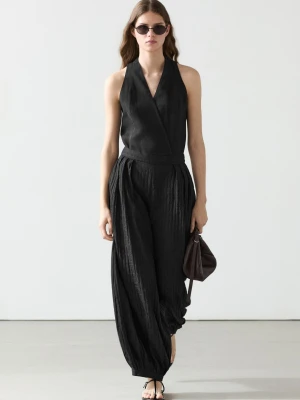 Luźne Spodnie Typu Alladynki Z Lnem - Czarny - - Massimo Dutti - Kobieta