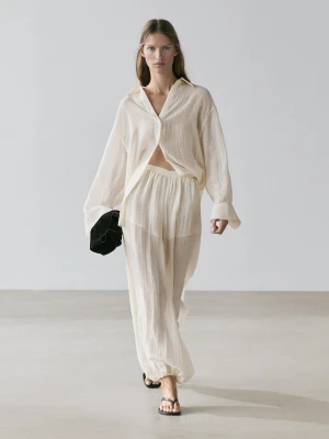 Luźne Spodnie Typu Alladynki Z Ozdobnymi Falbanami - Kość Słoniowa - - Massimo Dutti - Kobieta