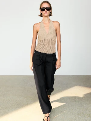 Luźne Spodnie Wide Leg O Skróconym Kroju - Czarny - Massimo Dutti - Female