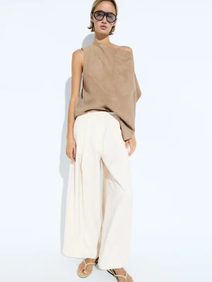 Luźne Spodnie Wide Leg O Skróconym Kroju - Surowy - Massimo Dutti - Female