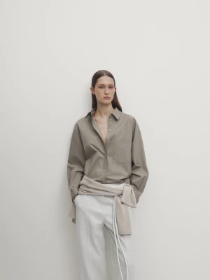 Luźne Spodnie Z Diagonalu Z Mieszanki Bawełny I Lyocellu - Lodowy - - Massimo Dutti - Kobieta