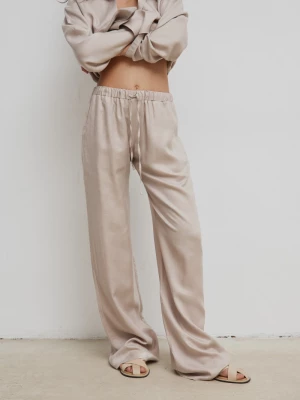 Luźne spodnie z dodatkiem lnu w kolorze LINEN BEIGE - ASPRO-XL Marsala