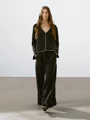 Luźne Spodnie Z Kontrastowym Stebnowaniem - Czarny - - Massimo Dutti - Kobieta