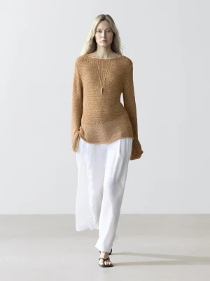 Luźne Spodnie Z Lnem - Biały Złamany - - Massimo Dutti - Kobieta