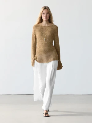 Luźne Spodnie Z Lnem - Biały Złamany - - Massimo Dutti - Kobieta