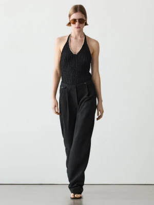 Luźne Spodnie Z Lnem I Kieszeniami - Czarny - - Massimo Dutti - Kobieta