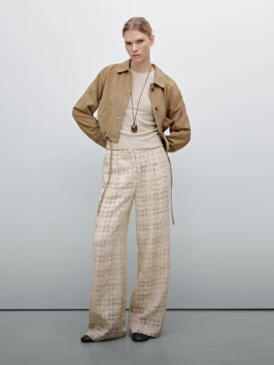 Luźne Spodnie Z Mieszanki Lnu W Kratkę - Surowy - - Massimo Dutti - Kobieta