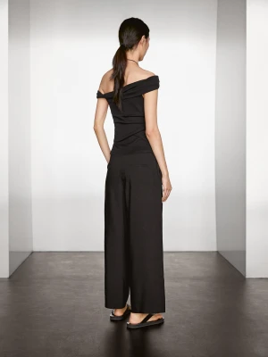 Luźne Spodnie Z Mieszanki Lnu Z Zakładkami - Czarny - - Massimo Dutti - Female