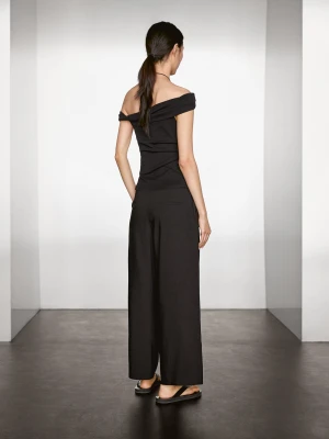 Luźne Spodnie Z Mieszanki Lnu Z Zakładkami - Czarny - - Massimo Dutti - Kobieta