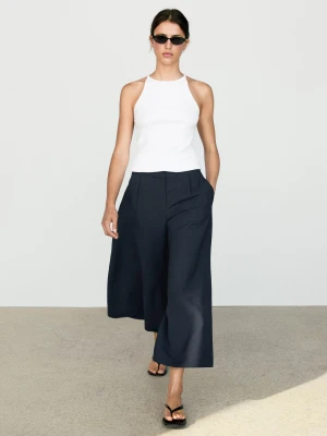 Luźne Spodnie Z Szerokimi Nogawkami I Zakładkami - Granatowy - Massimo Dutti - Female