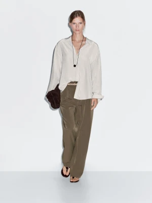 Luźne Spodnie Z Szerokimi Nogawkami I Zakładkami - Szarobrązowy - - Massimo Dutti - Kobieta