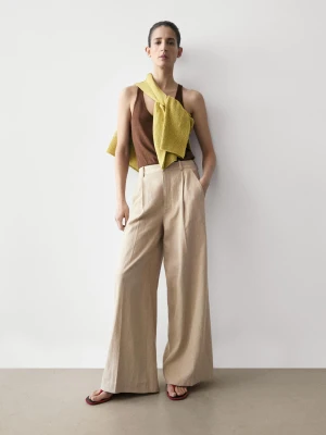 Luźne Spodnie Z Wysokim Stanem - Piaskowy - - Massimo Dutti - Kobieta