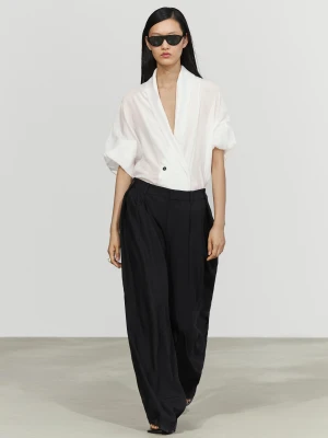 Luźne Spodnie Z Zakładkami I Guzikami - Czarny - Massimo Dutti - Female