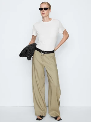 Luźne Spodnie Z Zakładkami - Studio - Jansy Khaki - Massimo Dutti - Female