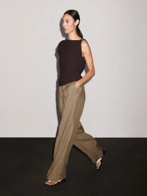 Luźne Spodnie Ze 100% Lnu - Beżowy - - Massimo Dutti - Kobieta