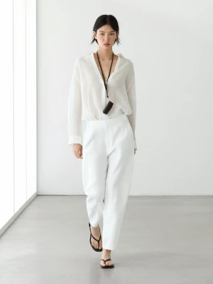 Luźne Spodnie Ze 100% Lnu - Biały - - Massimo Dutti - Kobieta