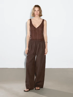 Luźne Spodnie Ze 100% Lnu - Bordowy - - Massimo Dutti - Kobieta