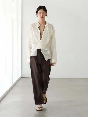 Luźne Spodnie Ze 100% Lnu - Brązowy - - Massimo Dutti - Kobieta