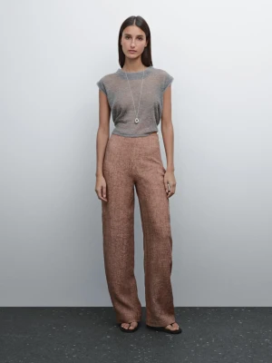Luźne Spodnie Ze 100% Lnu - Glinkowy - - Massimo Dutti - Kobieta