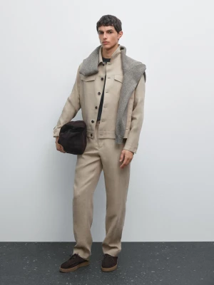 Luźne Spodnie Ze 100% Lnu - Piaskowy - - Massimo Dutti - Mężczyzna