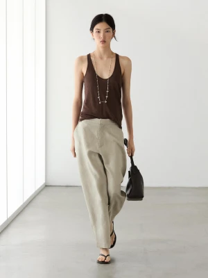 Luźne Spodnie Ze 100% Lnu - Popielaty - - Massimo Dutti - Kobieta