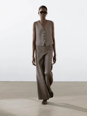 Luźne Spodnie Ze 100% Lnu - Szaroniebieski - - Massimo Dutti - Kobieta