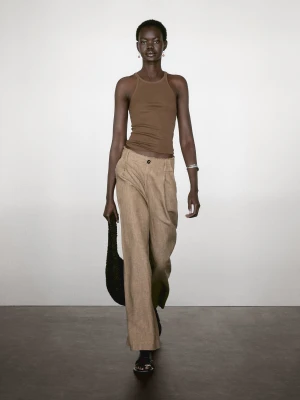 Luźne Spodnie Ze 100% Lnu Z Zakładkami - Szarobrązowy - - Massimo Dutti - Kobieta