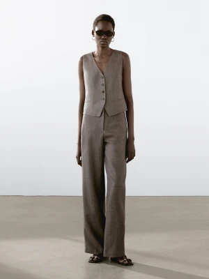 Luźne Spodnie Ze 100% Lnu Z Zakładkami - Szaroniebieski - - Massimo Dutti - Kobieta
