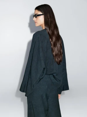 Luźne Żakardowe Kimono Z Biżuteryjnym Guzikiem - Ciemnoniebieski - - Massimo Dutti - Kobieta