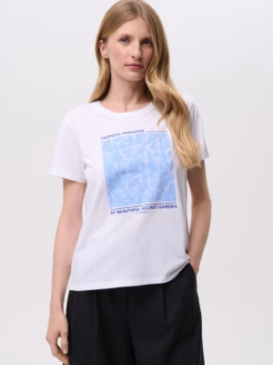 Luźny biały top z błękitnym nadrukiem Greenpoint