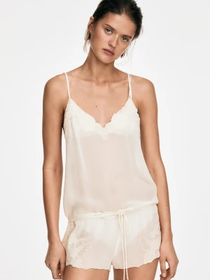Luźny Bieliźniany Top Z Ozdobnym Haftem - Surowy - Massimo Dutti - Female