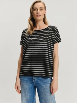 Luźny czarny top z drobne paski Greenpoint