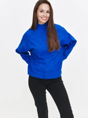 Luźny kobaltowy sweter damski z golfem Top Secret
