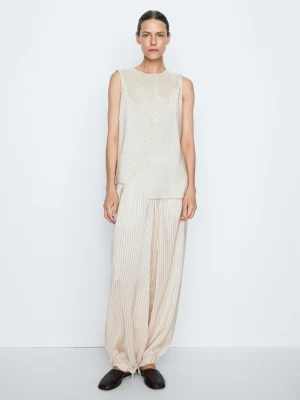 Luźny, Kopertowy Top W Paski - Studio - Surowy - Massimo Dutti - Female