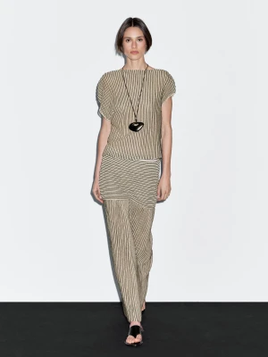 Luźny Plisowany Ozdobnie Przetykany Top - Beżowy - - Massimo Dutti - Kobieta