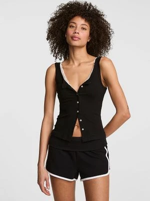 PINK Luźny prążkowany top na guziki Victoria's Secret Czarny