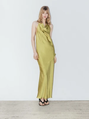 Luźny Satynowy Top Z Kokardą - Studio - Limonka - - Massimo Dutti - Female