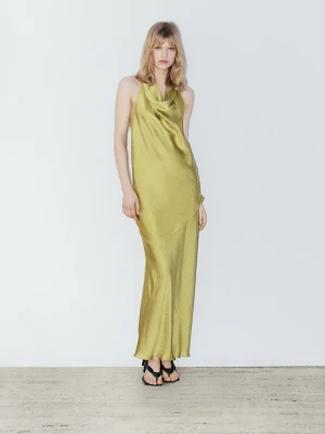 Luźny Satynowy Top Z Kokardą − Studio - Limonka - - Massimo Dutti - Kobieta