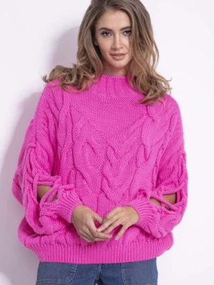 Luźny sweter damski, różowy, Fobya