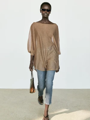 Luźny Sweter Typu Peleryna Z Mieszanki Lnu - Zieleń Mchu - Massimo Dutti - Female