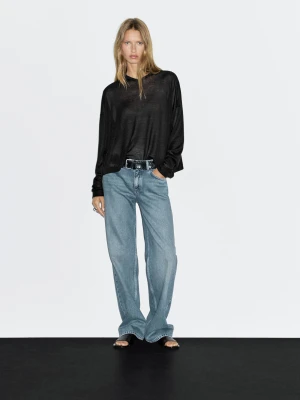 Luźny Sweter Z Dekoltem W Serek - Czarny - - Massimo Dutti - Kobieta