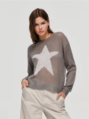 Luźny sweter z motywem gwiazdy szary House