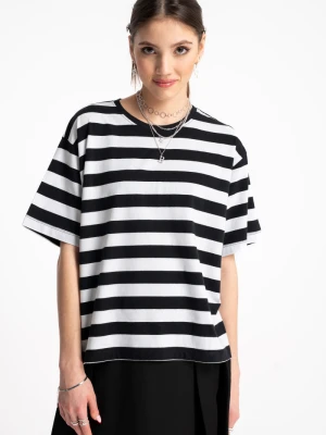 Luźny t-shirt BOXY w biało czarne pasy Reporter