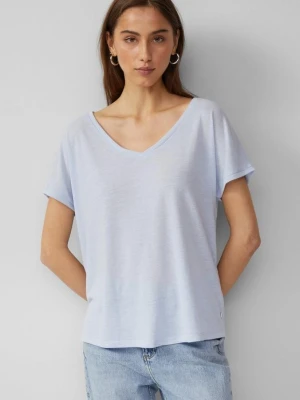Luźny T-shirt z mieszanki lnu QS niebieski