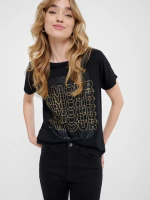 Luźny t-shirt z połyskującymi napisami Greenpoint czarny