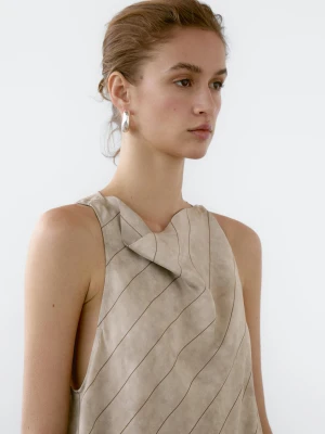Luźny Top W Paski Z Dekoltem Halter - Popielaty - - Massimo Dutti - Kobieta