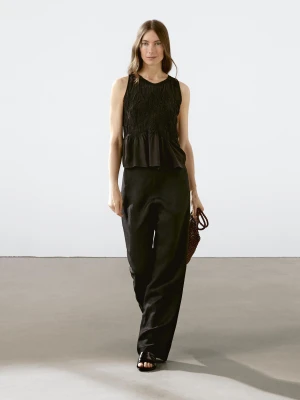 Luźny Top Z Dekoltem Halter I Marszczeniem - Czarny - - Massimo Dutti - Kobieta