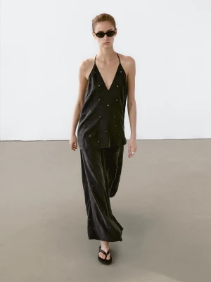 Luźny Top Z Oczkami - Czarny - - Massimo Dutti - Kobieta