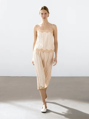 Luźny Top Z Ozdobną Koronką - Waniliowy - - Massimo Dutti - Kobieta